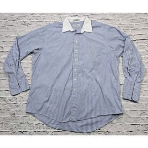 Aquascutum of London Shirt Blue White 80s Two Ply Cuff Sleeves MENS 17.5 - 35